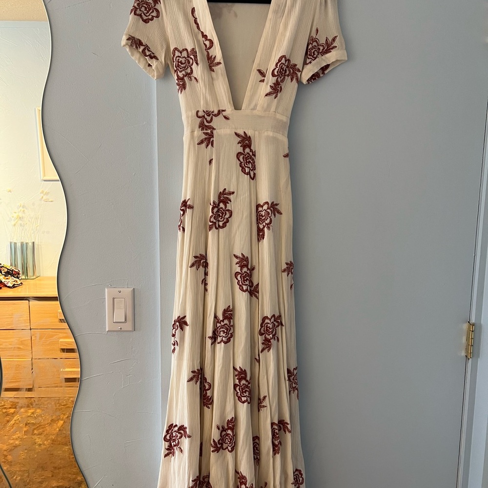 Floral Maxi Dress in Cream and Maroon